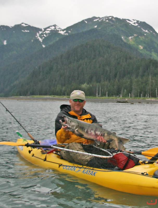 Troy with his first kayak chum