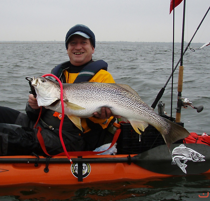 Taurus with monster weakfish caught on pink tube